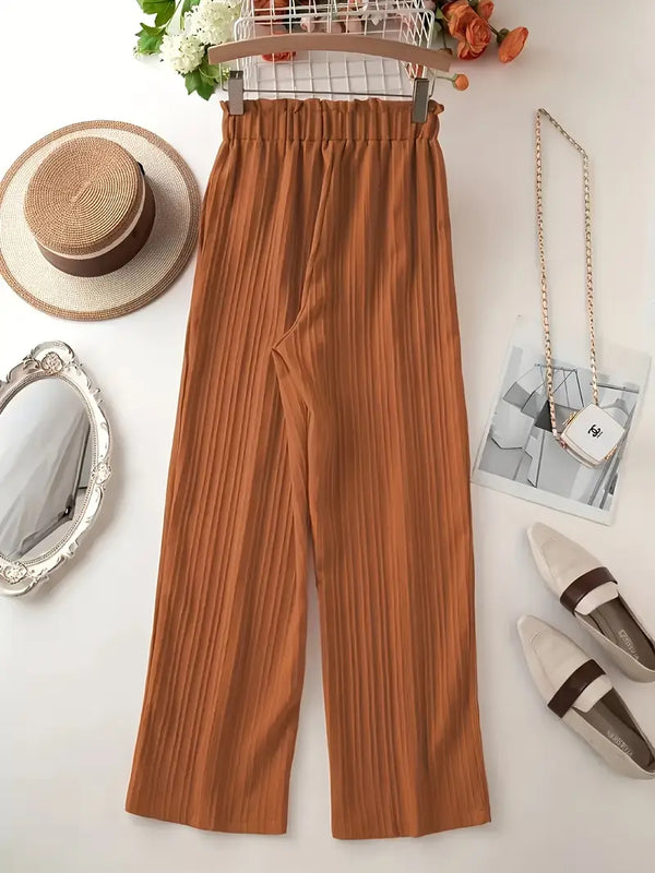 Women's Brown Striped Wide-Leg Pants