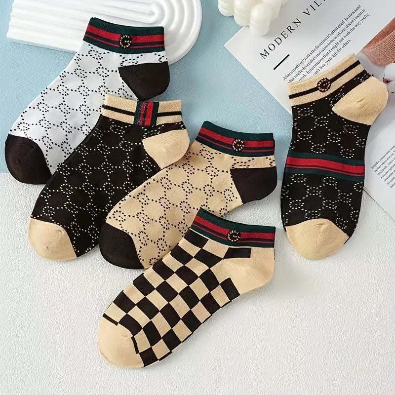 10 Pairs Of Men's French Style Vintage Pattern Crew Socks