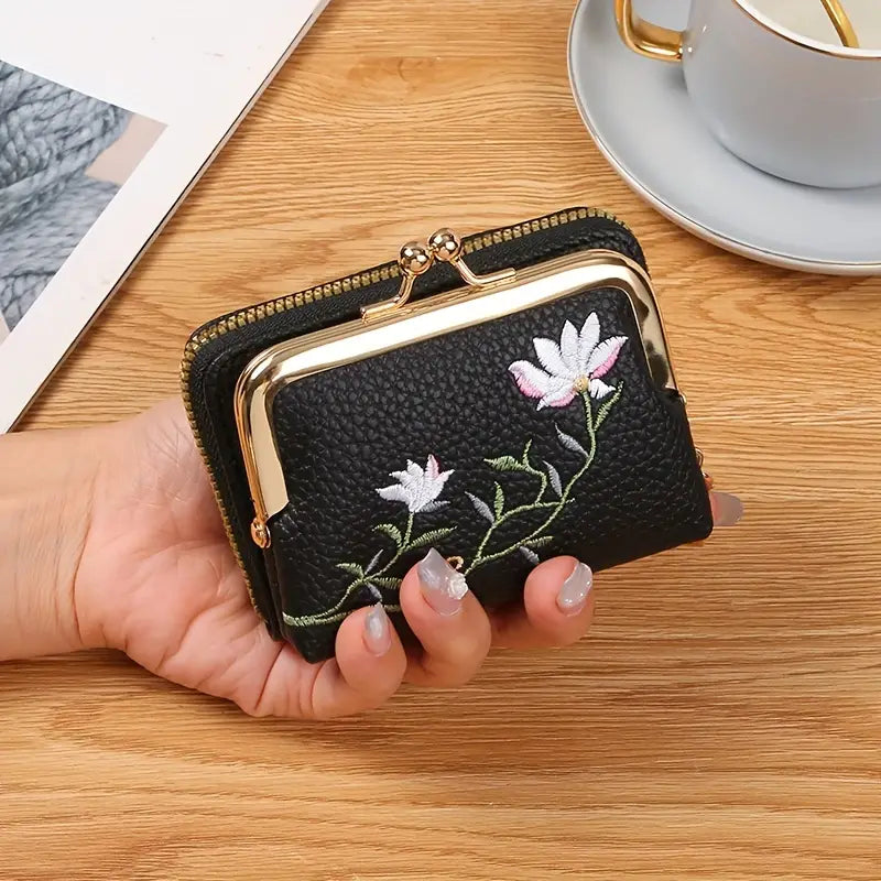 Trendy Flower Embroidered Card Holder