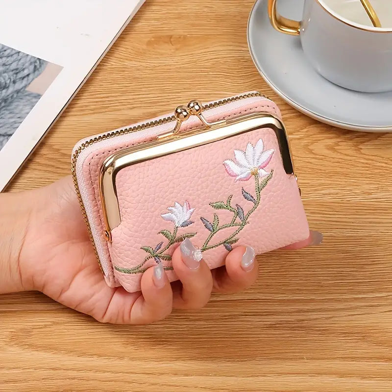 Trendy Flower Embroidered Card Holder