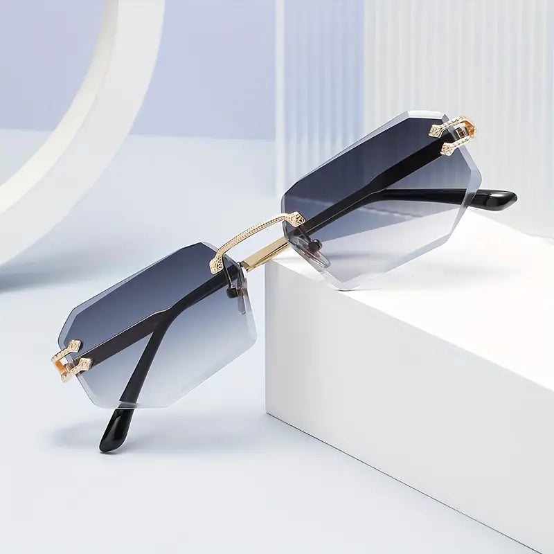 Retro Cool Rimless Cute Polygonal Lens Sunglasses