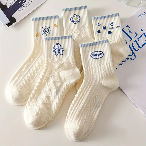5 Pairs Mixed Color Four Seasons Casua Short Socks
