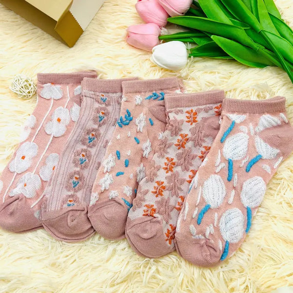 5 Pairs Floral Print Socks