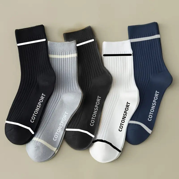 5 Pairs Of Men's Solid Color Skin-Friendly Compression Simple Cotton Socks
