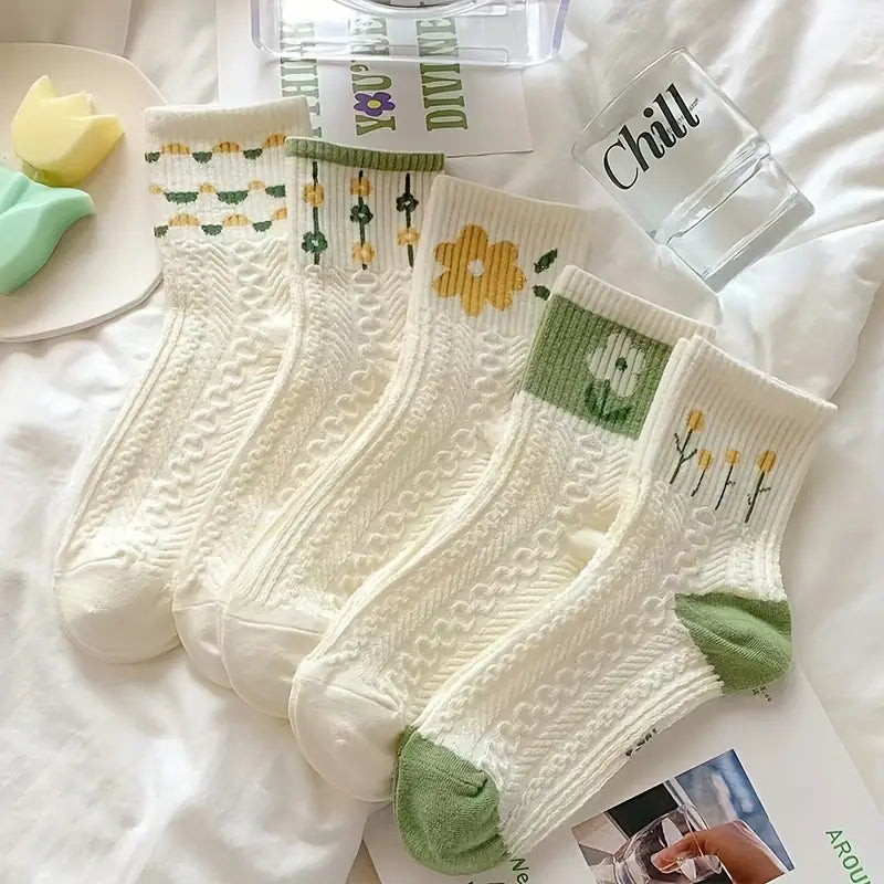 5 Pairs Cute Sun Print Socks