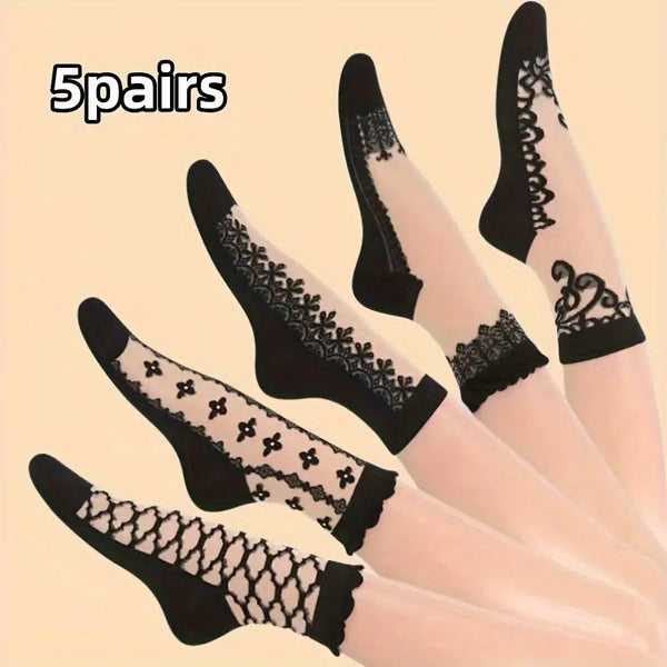 5 Pairs Vintage Embroidery Socks