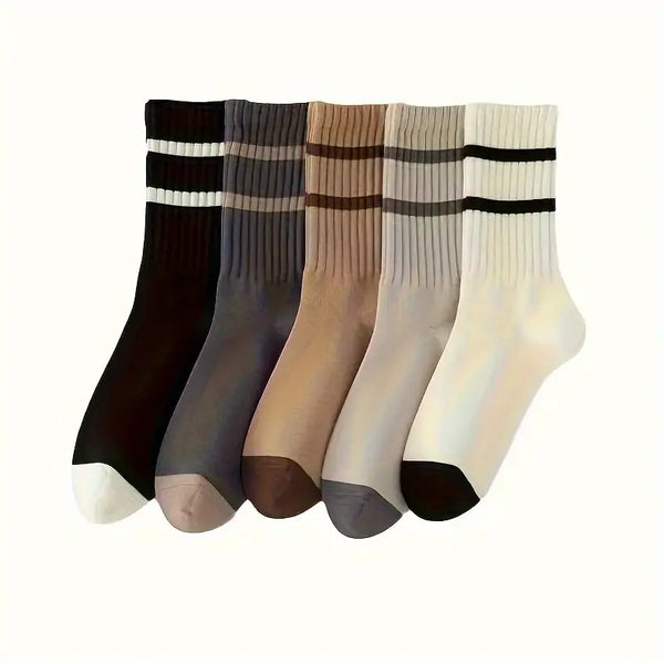 5pcs Men's Striped Crew Socks