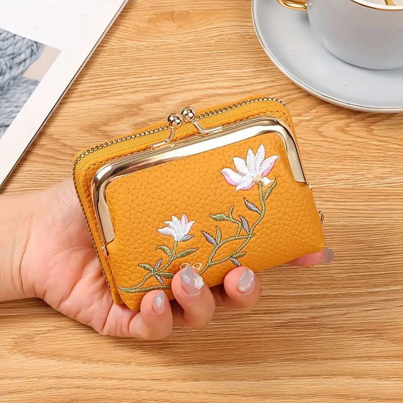 Trendy Flower Embroidered Card Holder