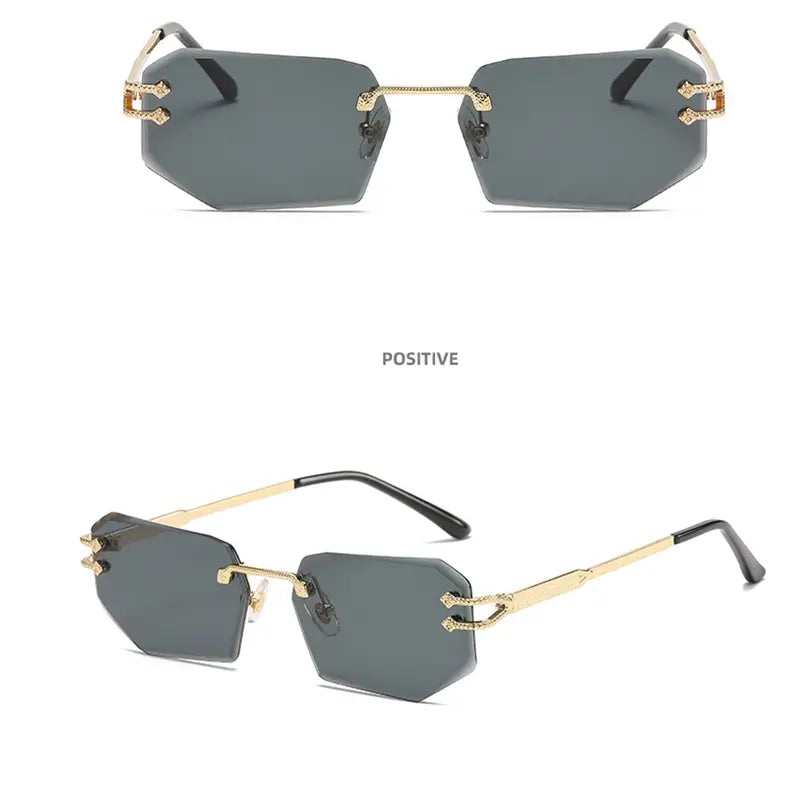 Retro Cool Rimless Cute Polygonal Lens Sunglasses