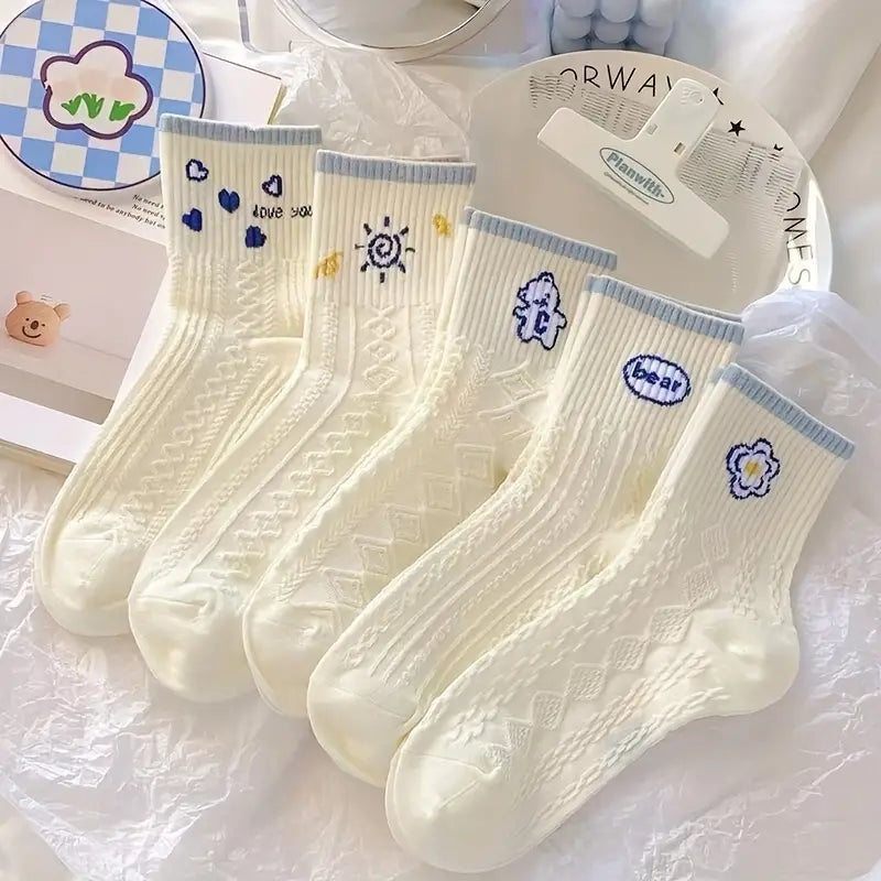 5 Pairs Cute Sun Print Socks