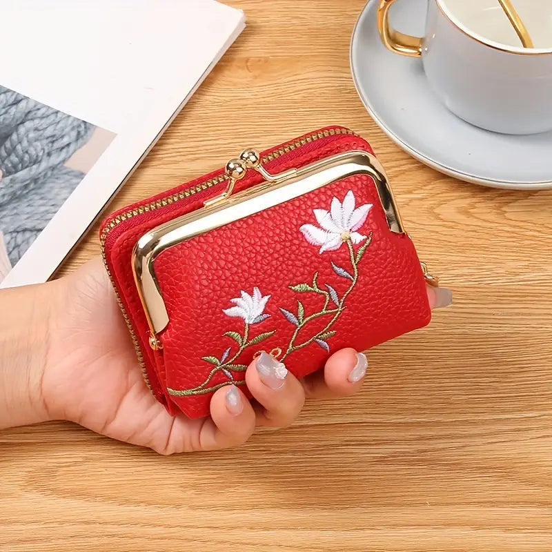 Trendy Flower Embroidered Card Holder